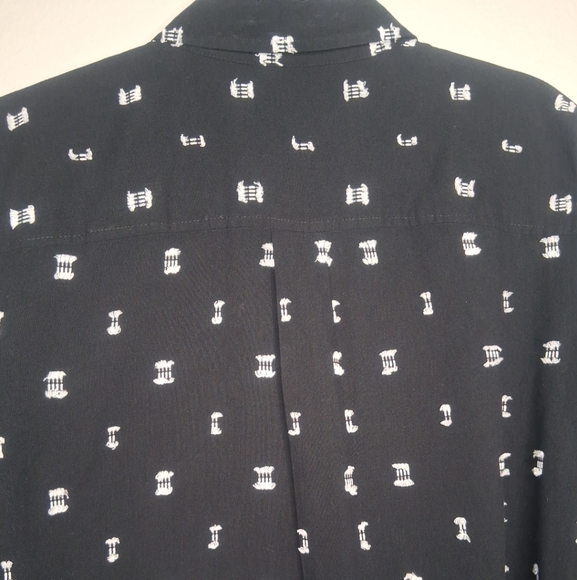 LOFT Black Button-Up Long Sleeve Shirt White Embroidery Accents Preppy Boho Sz L - Picture 11 of 15